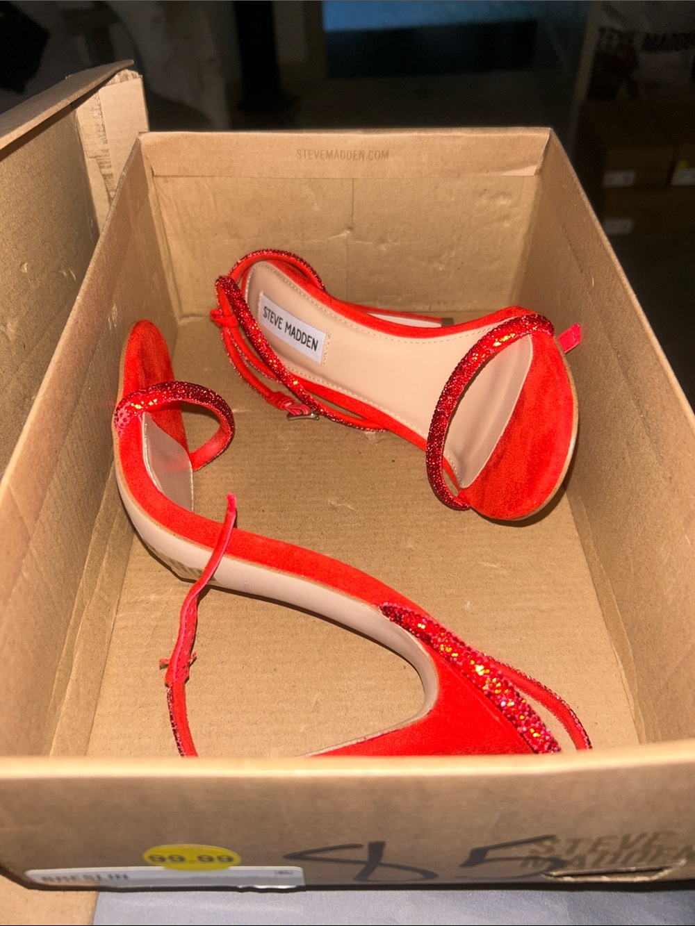 Steve Madden Red Glitter Suede Breslin Stiletto Sandals - Picture 7 of 7